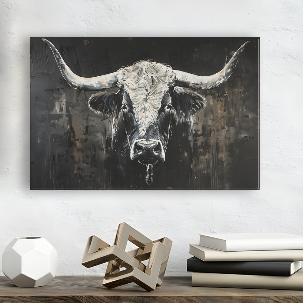 Dark Longhorn Cow Portrait Knife Oil Paing, Canvas Art Decor Print, Painting Art, Canvas Print Wall Art Home Decor