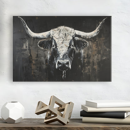 Dark Longhorn Cow Portrait Knife Oil Paing, Canvas Art Decor Print, Painting Art, Canvas Print Wall Art Home Decor