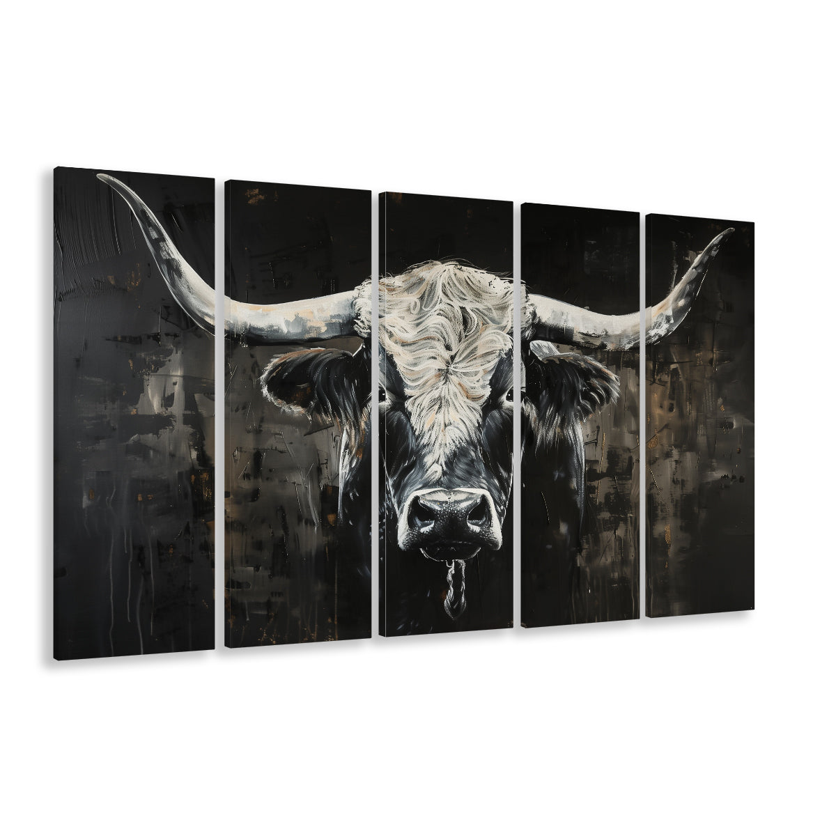 Dark Longhorn Cow Portrait Knife Oil Paing, Canvas Art Print, Painting Art, Multi Panels Canvas Print Wall Art