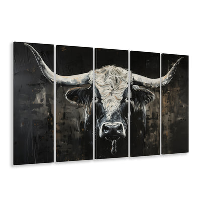 Dark Longhorn Cow Portrait Knife Oil Paing, Canvas Art Print, Painting Art, Multi Panels Canvas Print Wall Art