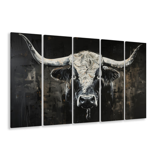Dark Longhorn Cow Portrait Knife Oil Paing, Canvas Art Print, Painting Art, Multi Panels Canvas Print Wall Art