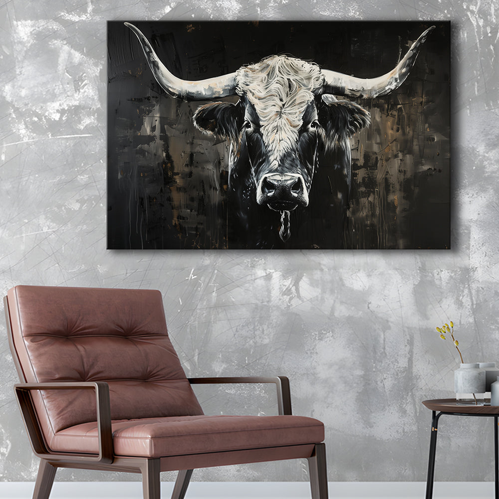 Dark Longhorn Cow Portrait Knife Oil Paing, Canvas Art Decor Print, Painting Art, Canvas Print Wall Art Home Decor