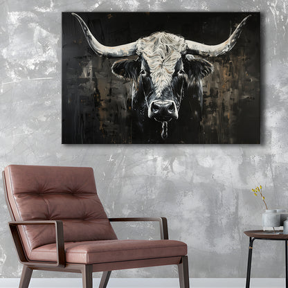 Dark Longhorn Cow Portrait Knife Oil Paing, Canvas Art Decor Print, Painting Art, Canvas Print Wall Art Home Decor