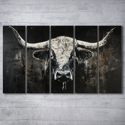 Dark Longhorn Cow Portrait Knife Oil Paing, Canvas Art Print, Painting Art, Multi Panels Canvas Print Wall Art