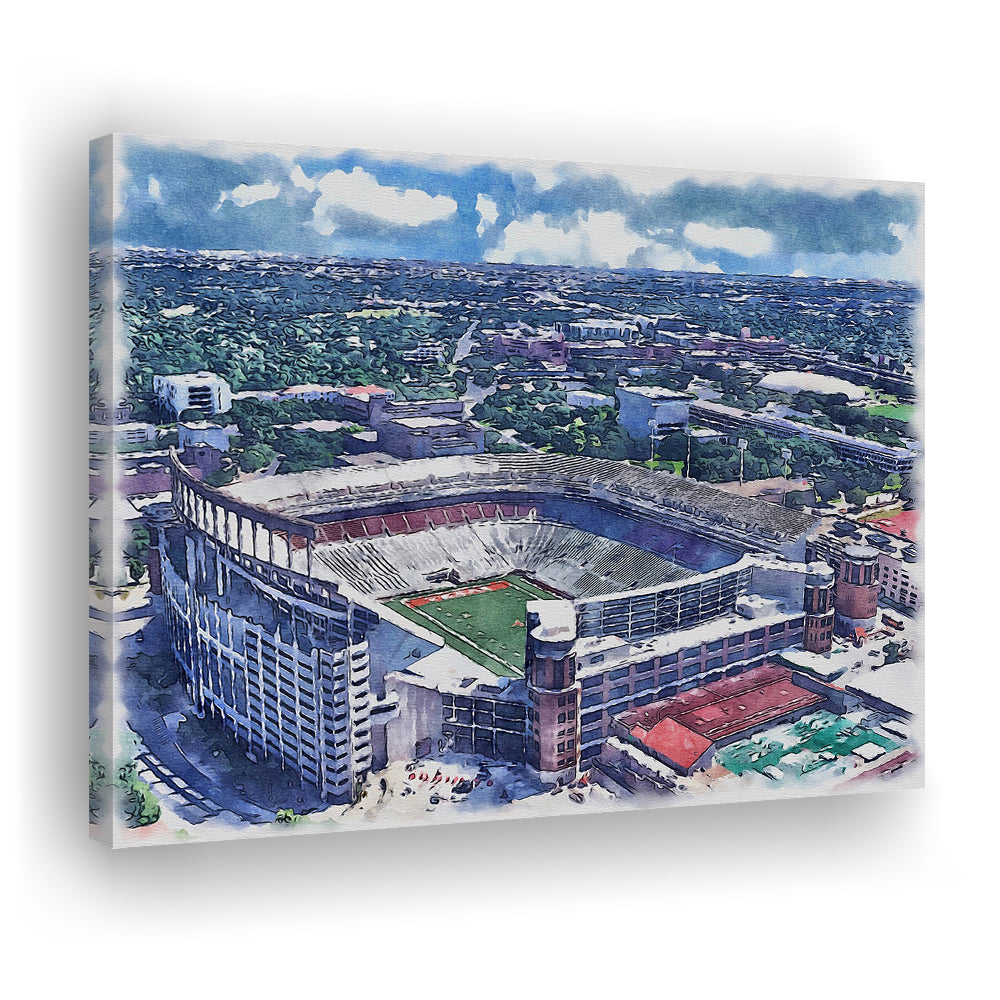 Darrell K Royal Texas Memorial Painting Stadium Watercolor, Austin Texas, Sport Art, Gifts for him, Canvas Print Wall Art