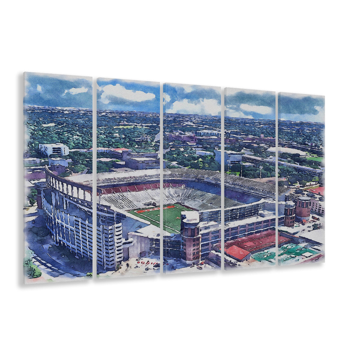 Darrell K Royal Texas Memorial Painting Stadium Watercolor, Austin Texas, Sport Art, Extra Large Canvas Print