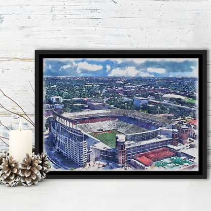 Darrell K Royal Texas Memorial Painting Stadium Watercolor, Austin Texas, Sport Gift Art, Framed Canvas Print Wall Art