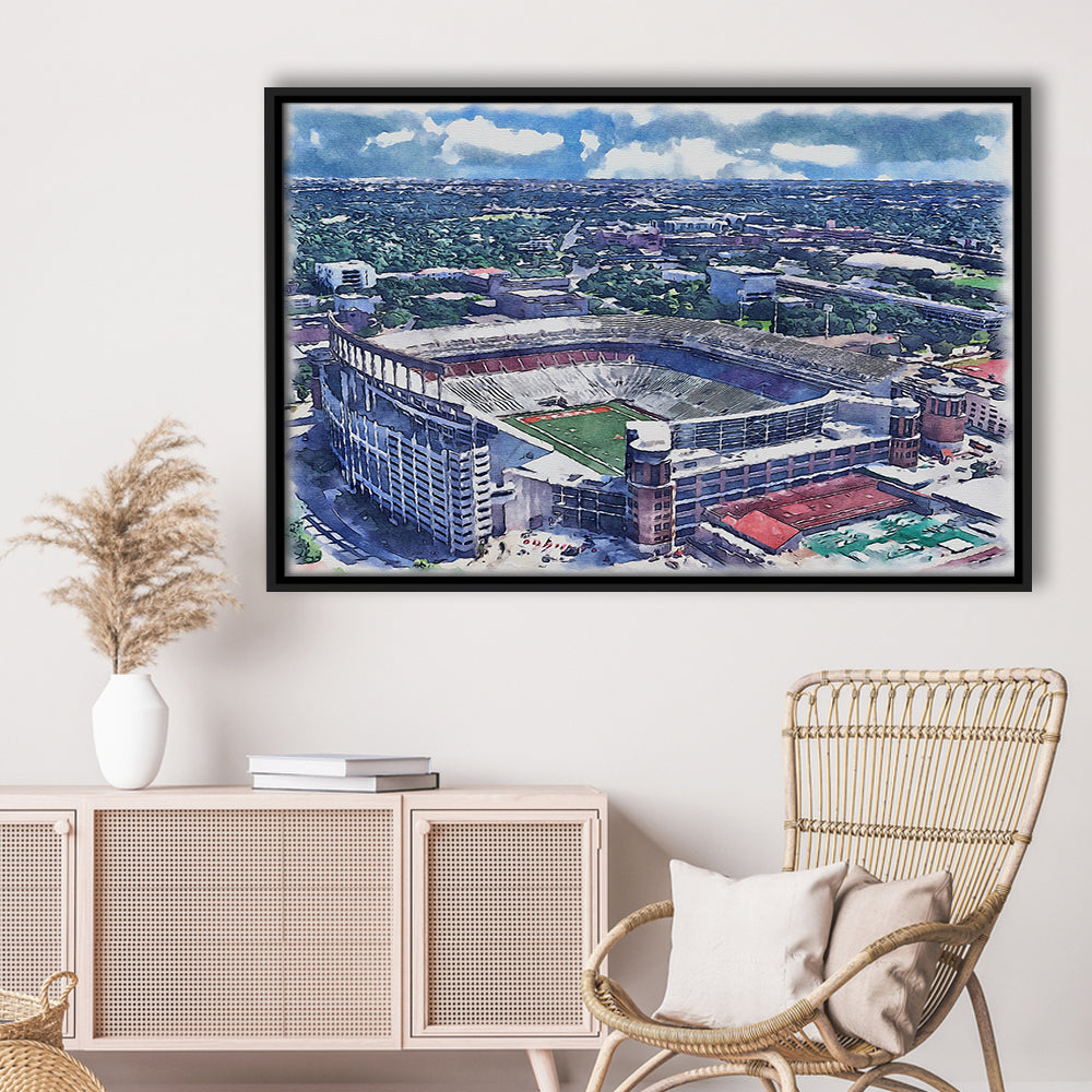 Darrell K Royal Texas Memorial Painting Stadium Watercolor, Austin Texas, Sport Gift Art, Framed Canvas Print Wall Art