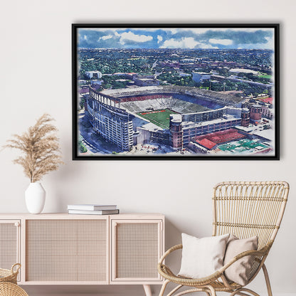 Darrell K Royal Texas Memorial Painting Stadium Watercolor, Austin Texas, Sport Gift Art, Framed Canvas Print Wall Art
