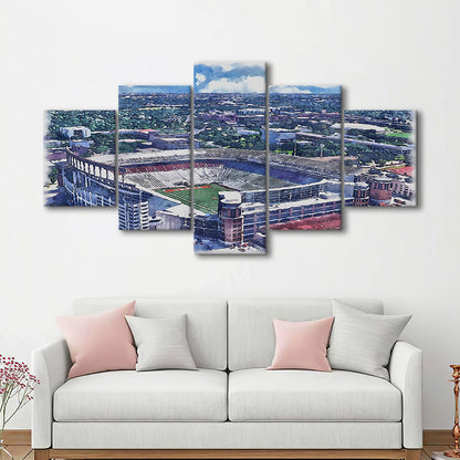 Darrell K Royal Texas Memorial Painting Stadium Watercolor, Austin Texas, Sport Art, Mixed 5 Panel, Canvas Print Wall Art