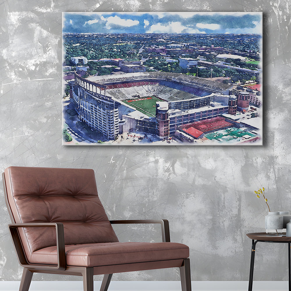 Darrell K Royal Texas Memorial Painting Stadium Watercolor, Austin Texas, Sport Art, Gifts for him, Canvas Print Wall Art