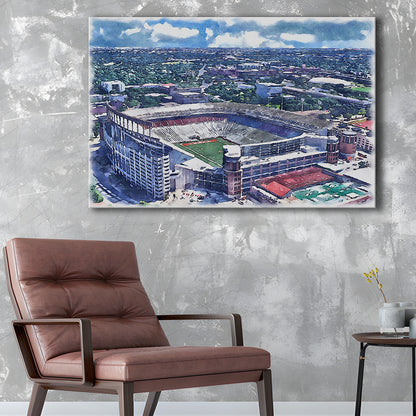 Darrell K Royal Texas Memorial Painting Stadium Watercolor, Austin Texas, Sport Art, Gifts for him, Canvas Print Wall Art