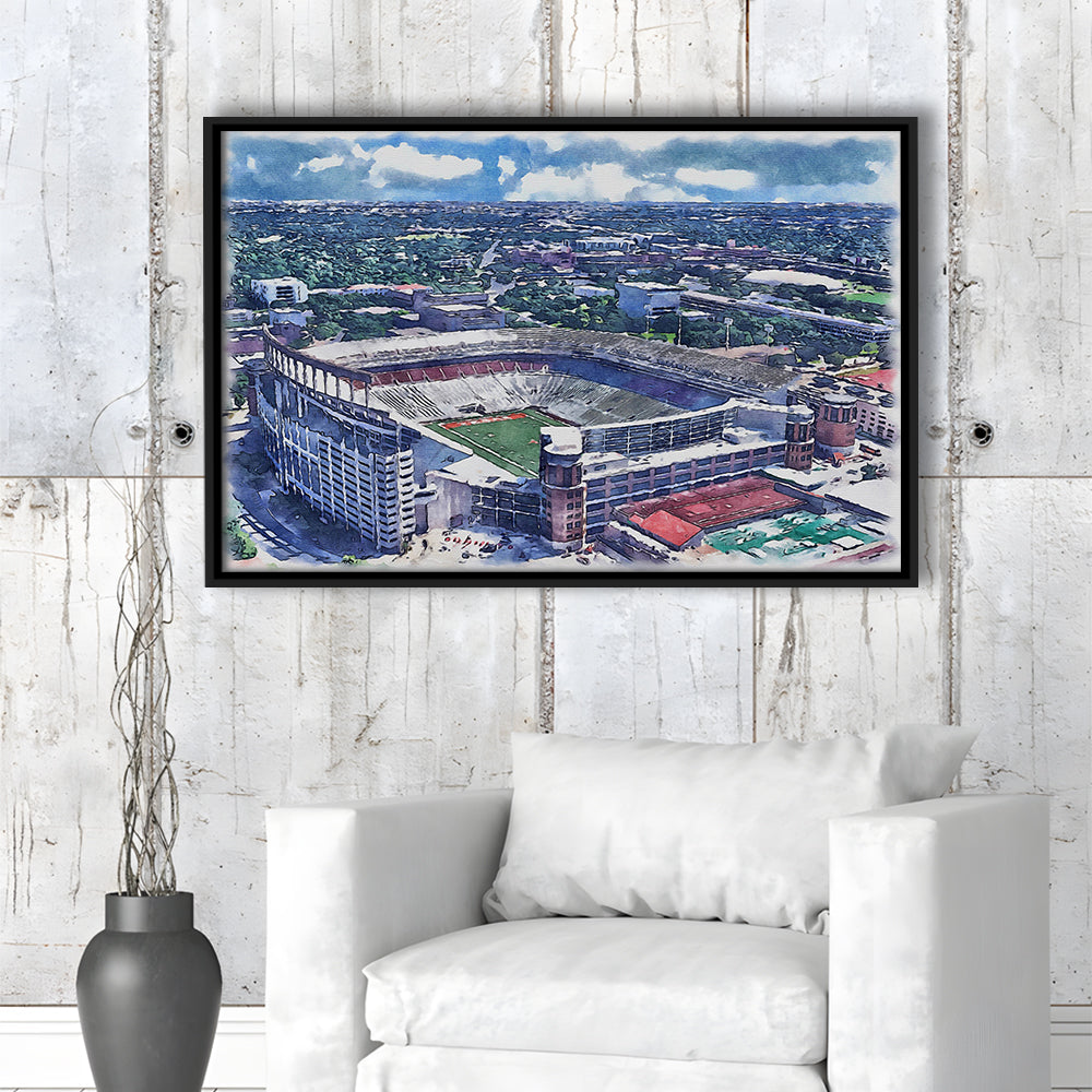 Darrell K Royal Texas Memorial Painting Stadium Watercolor, Austin Texas, Sport Gift Art, Framed Canvas Print Wall Art