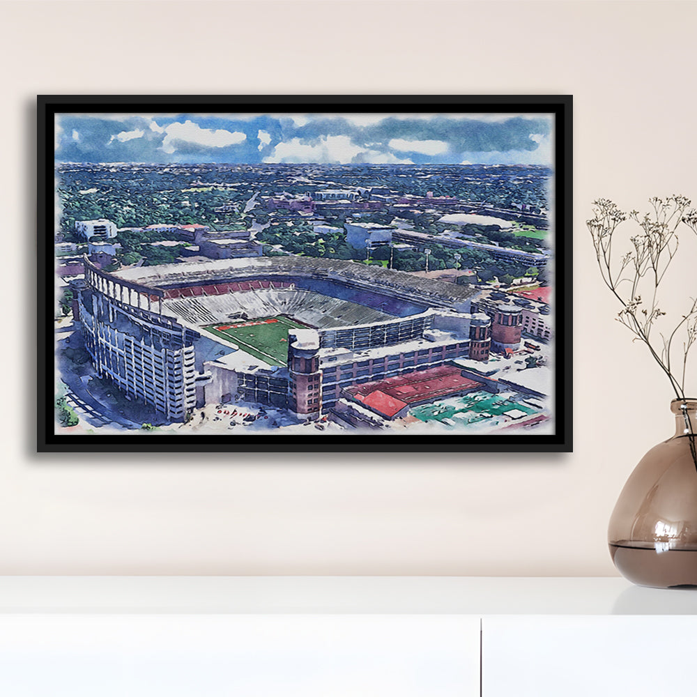 Darrell K Royal Texas Memorial Painting Stadium Watercolor, Austin Texas, Sport Gift Art, Framed Canvas Print Wall Art
