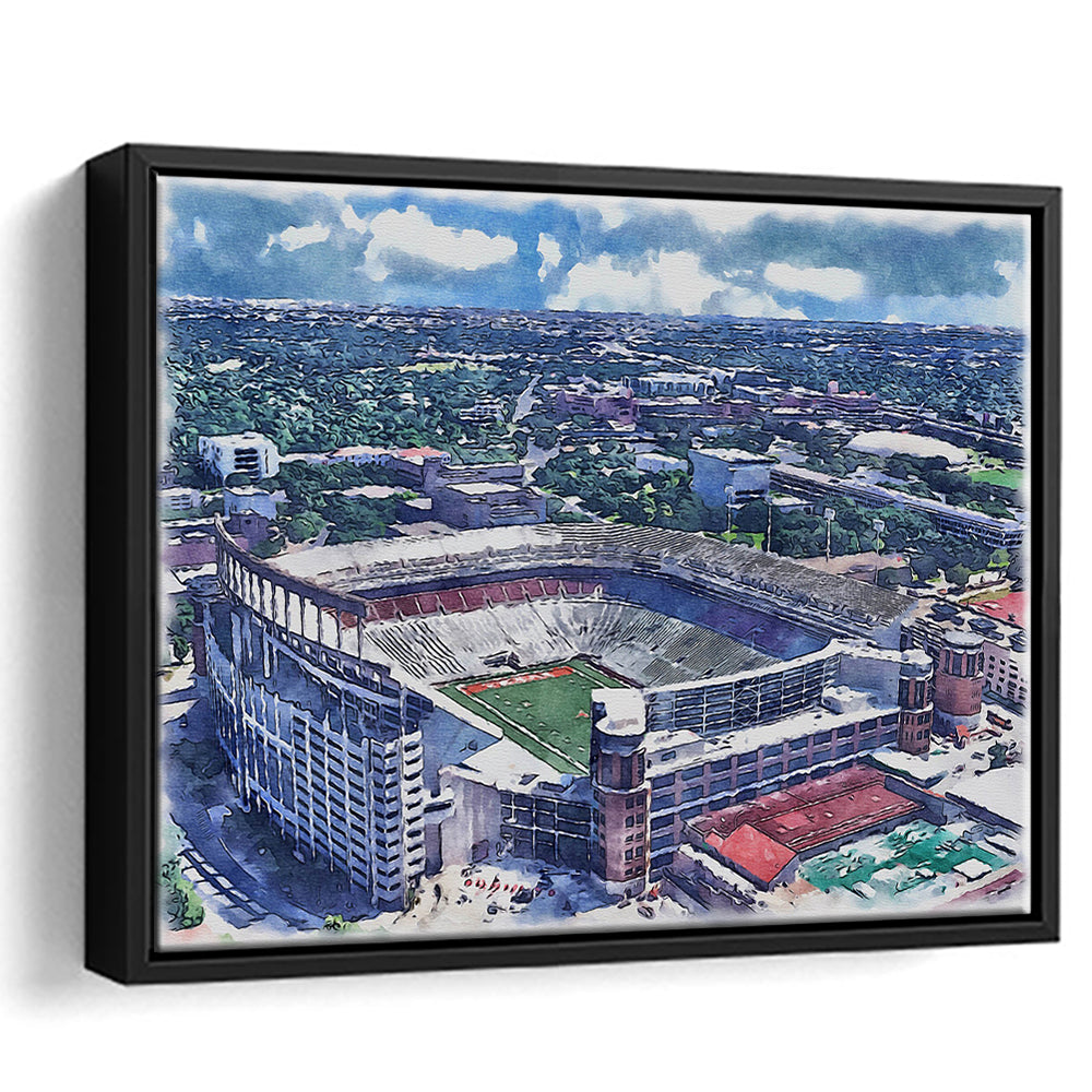 Darrell K Royal Texas Memorial Painting Stadium Watercolor, Austin Texas, Sport Gift Art, Framed Canvas Print Wall Art