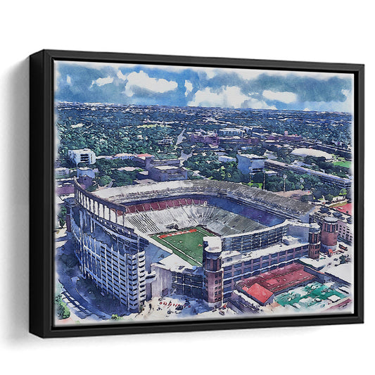 Darrell K Royal Texas Memorial Painting Stadium Watercolor, Austin Texas, Sport Gift Art, Framed Canvas Print Wall Art