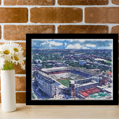 Darrell K Royal Texas Memorial Painting Stadium Watercolor, Austin Texas, Sport Gift Art, Framed Art Print Wall Decor