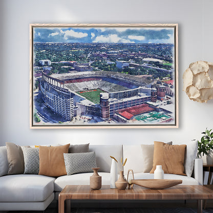 Darrell K Royal Texas Memorial Painting Stadium Watercolor, Austin Texas, Sport Gift Art, Framed Canvas Print Wall Art