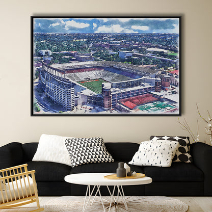 Darrell K Royal Texas Memorial Painting Stadium Watercolor, Austin Texas, Sport Gift Art, Framed Canvas Print Wall Art