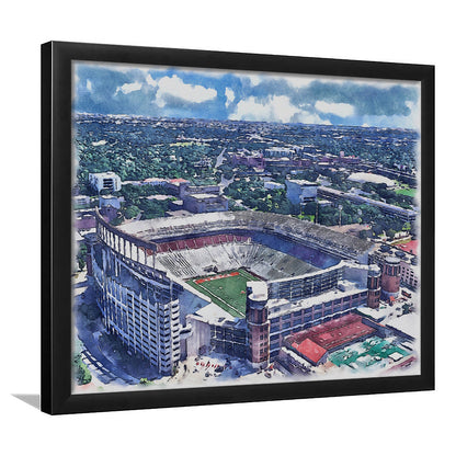 Darrell K Royal Texas Memorial Painting Stadium Watercolor, Austin Texas, Sport Gift Art, Framed Art Print Wall Decor