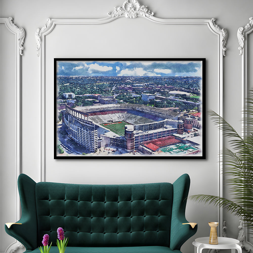Darrell K Royal Texas Memorial Painting Stadium Watercolor, Austin Texas, Sport Gift Art, Framed Art Print Wall Decor