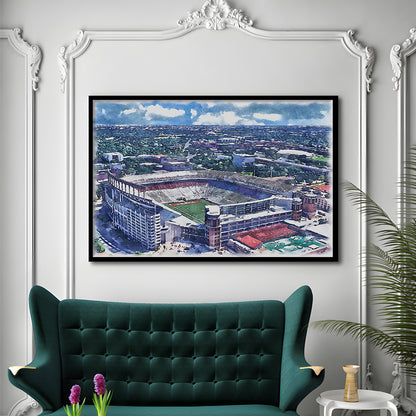 Darrell K Royal Texas Memorial Painting Stadium Watercolor, Austin Texas, Sport Gift Art, Framed Art Print Wall Decor