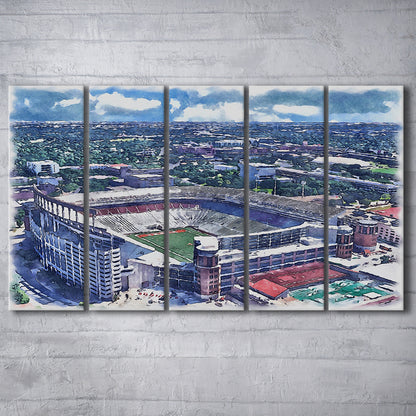 Darrell K Royal Texas Memorial Painting Stadium Watercolor, Austin Texas, Sport Art, Extra Large Canvas Print