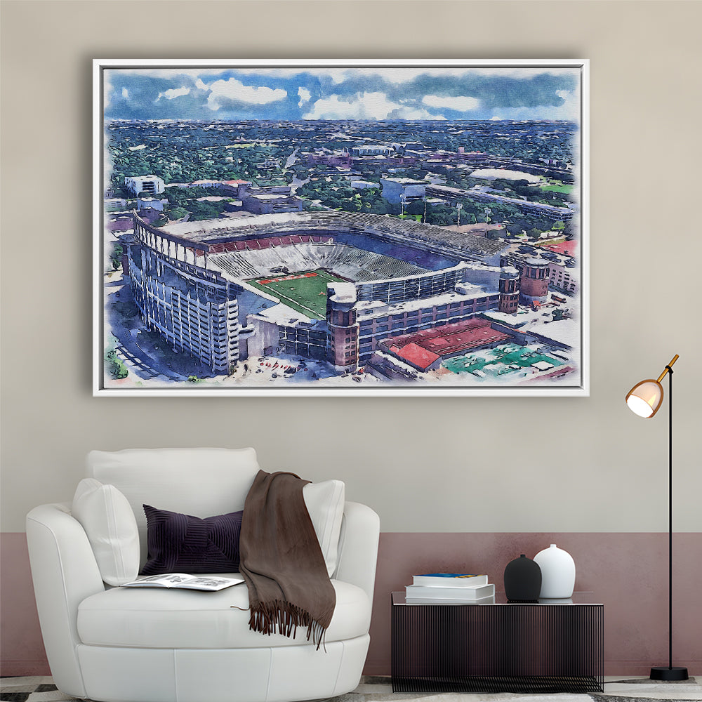 Darrell K Royal Texas Memorial Painting Stadium Watercolor, Austin Texas, Sport Gift Art, Framed Canvas Print Wall Art