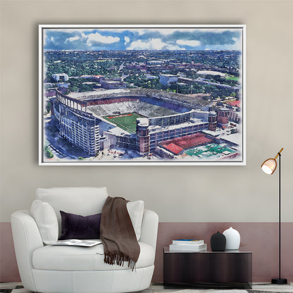 Darrell K Royal Texas Memorial Painting Stadium Watercolor, Austin Texas, Sport Gift Art, Framed Canvas Print Wall Art