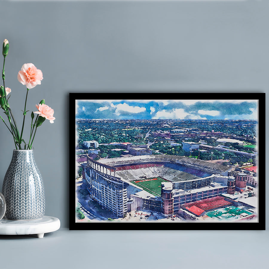 Darrell K Royal Texas Memorial Painting Stadium Watercolor, Austin Texas, Sport Gift Art, Framed Art Print Wall Decor