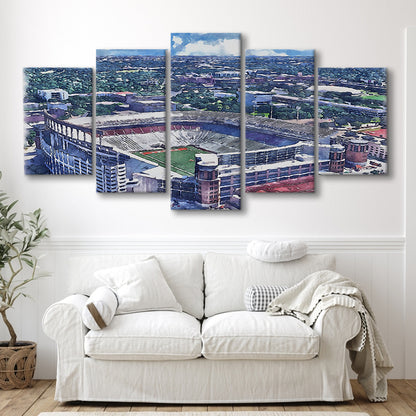 Darrell K Royal Texas Memorial Painting Stadium Watercolor, Austin Texas, Sport Art, Mixed 5 Panel, Canvas Print Wall Art