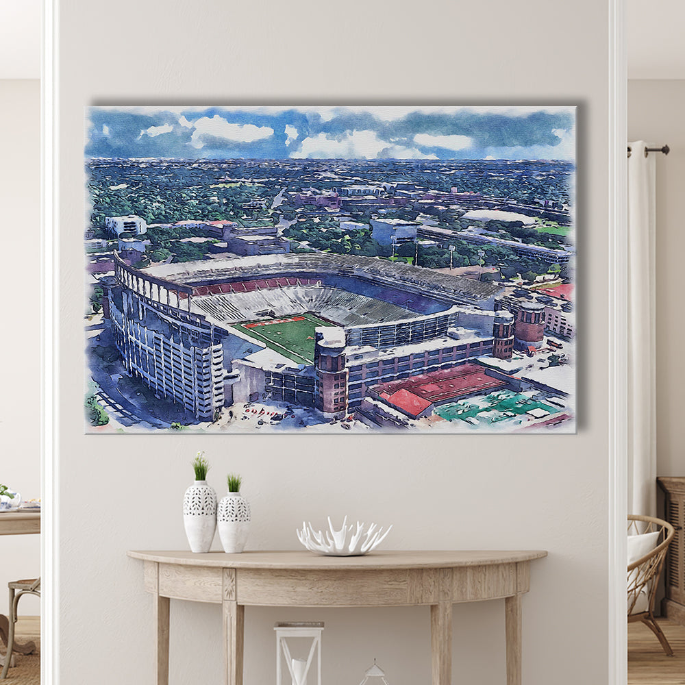 Darrell K Royal Texas Memorial Painting Stadium Watercolor, Austin Texas, Sport Art, Gifts for him, Canvas Print Wall Art