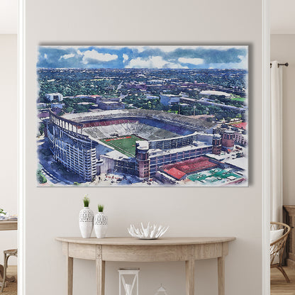 Darrell K Royal Texas Memorial Painting Stadium Watercolor, Austin Texas, Sport Art, Gifts for him, Canvas Print Wall Art