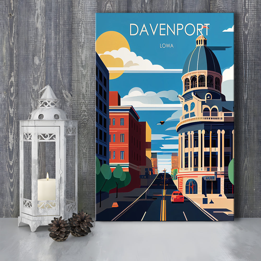 Davenport Iowa Retro Art Print, Davenport City Wall Art, Canvas Print, Painting Canvas, Living Room Decor
