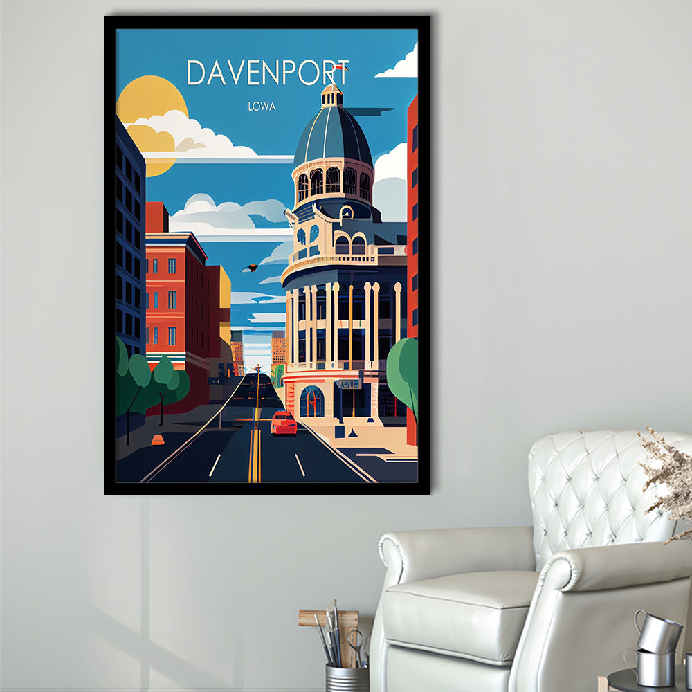 Davenport Iowa Retro Art Print, Davenport City Wall Art, Framed Art Print, Picture Framed, Painting Art