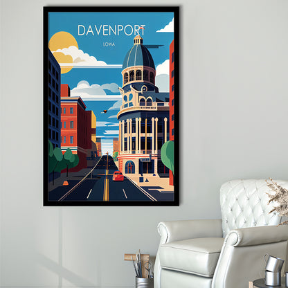 Davenport Iowa Retro Art Print, Davenport City Wall Art, Framed Art Print, Picture Framed, Painting Art