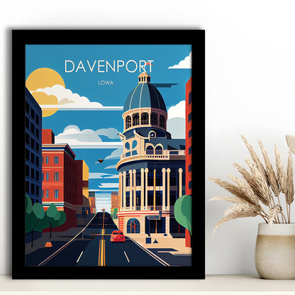 Davenport Iowa Retro Art Print, Davenport City Wall Art, Framed Art Print, Picture Framed, Painting Art