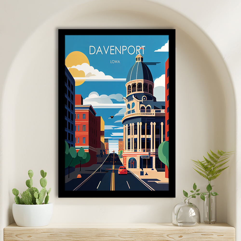 Davenport Iowa Retro Art Print, Davenport City Wall Art, Framed Art Print, Picture Framed, Painting Art