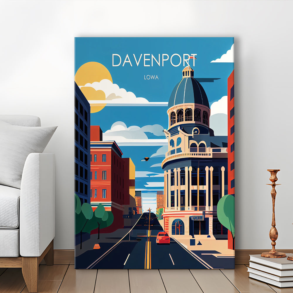 Davenport Iowa Retro Art Print, Davenport City Wall Art, Canvas Print, Painting Canvas, Living Room Decor