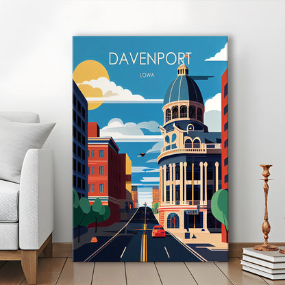 Davenport Iowa Retro Art Print, Davenport City Wall Art, Canvas Print, Painting Canvas, Living Room Decor