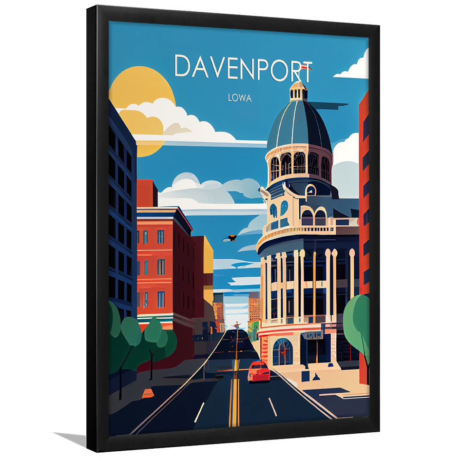 Davenport Iowa Retro Art Print, Davenport City Wall Art, Framed Art Print, Picture Framed, Painting Art