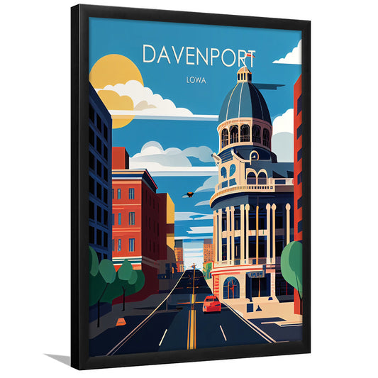 Davenport Iowa Retro Art Print, Davenport City Wall Art, Framed Art Print, Picture Framed, Painting Art