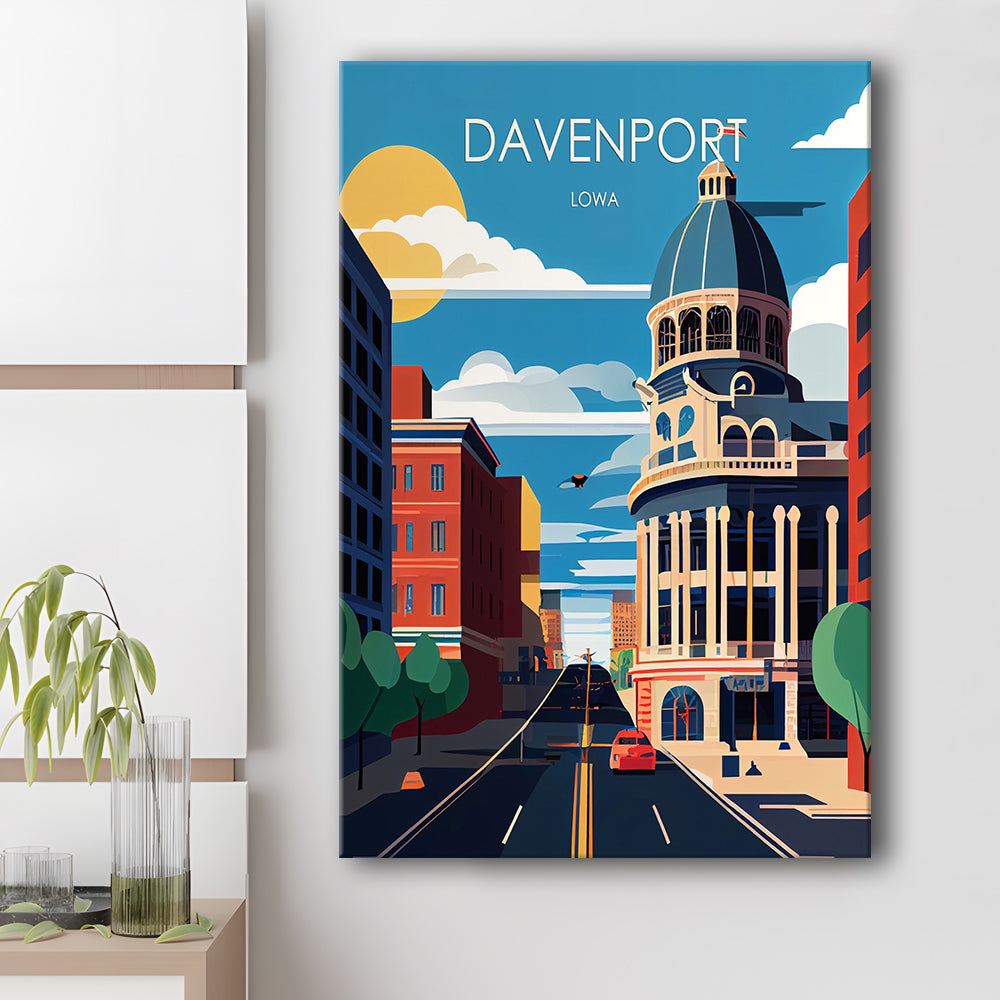 Davenport Iowa Retro Art Print, Davenport City Wall Art, Canvas Print, Painting Canvas, Living Room Decor