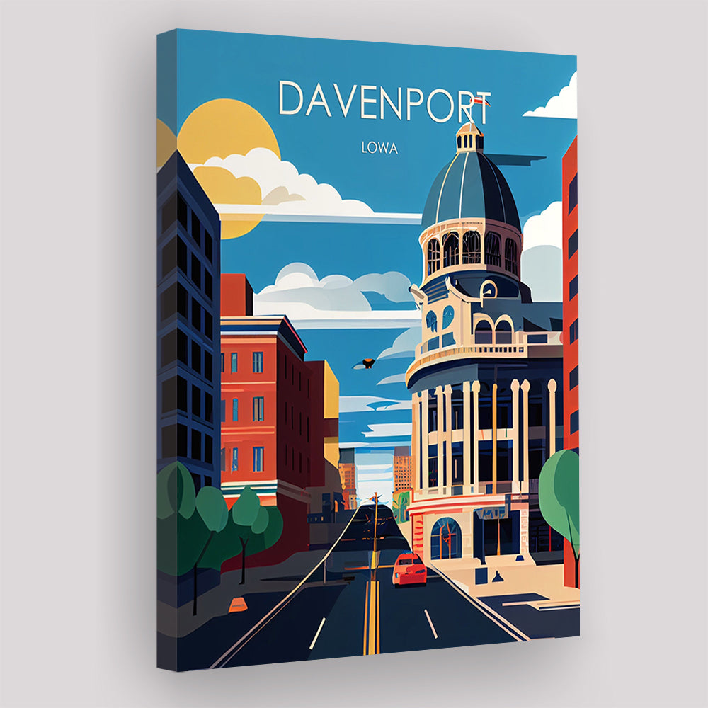 Davenport Iowa Retro Art Print, Davenport City Wall Art, Canvas Print, Painting Canvas, Living Room Decor
