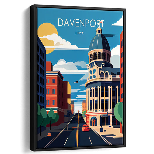 Davenport Iowa Retro Art Print, Davenport City Wall Art, Floating Framed Canvas Print, Framed Picture, Painting Canvas