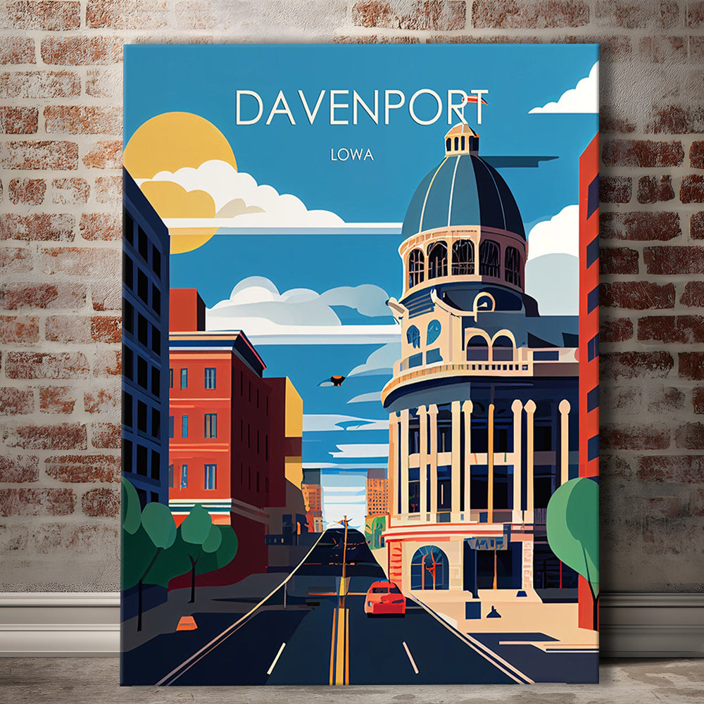 Davenport Iowa Retro Art Print, Davenport City Wall Art, Canvas Print, Painting Canvas, Living Room Decor