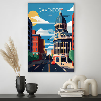 Davenport Iowa Retro Art Print, Davenport City Wall Art, Canvas Print, Painting Canvas, Living Room Decor