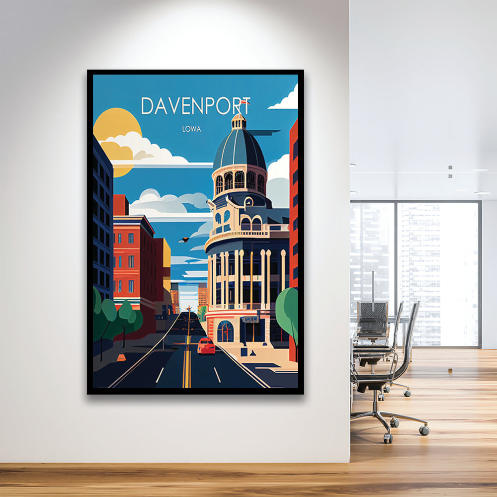 Davenport Iowa Retro Art Print, Davenport City Wall Art, Framed Art Print, Picture Framed, Painting Art