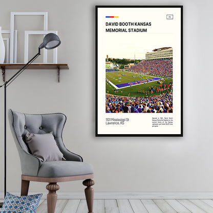 David Booth Kansas Memorial Stadium Print, Kansas Jayhawks Stadium Canvas Art, Man Cave Gift, Floating Framed Canvas Print