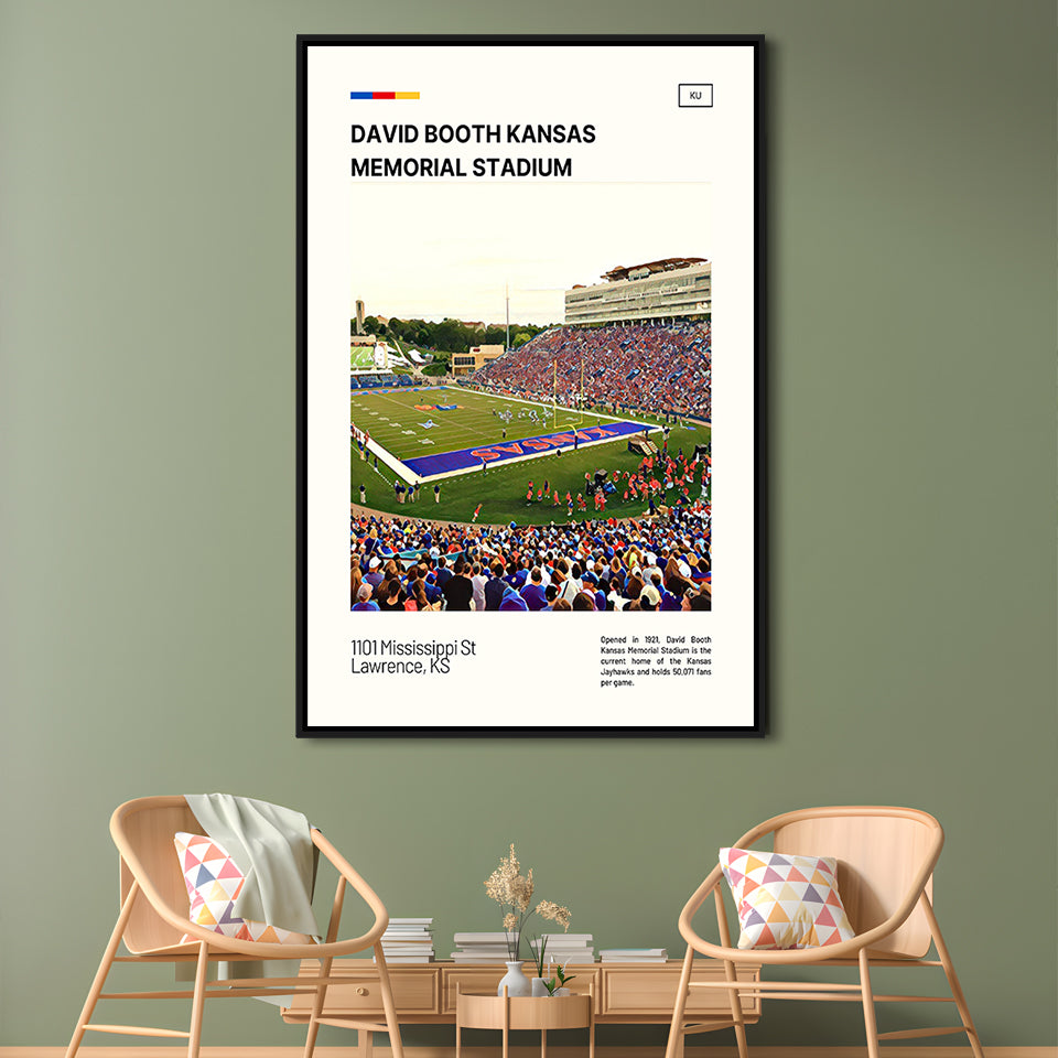 David Booth Kansas Memorial Stadium Print, Kansas Jayhawks Stadium Canvas Art, Man Cave Gift, Floating Framed Canvas Print